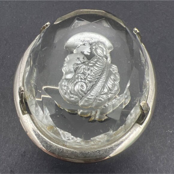Vintage Warner Cameo Brooch Pin Intaglio Faceted Glass Silver Tone Signed 2X1.5" - Picture 8 of 11
